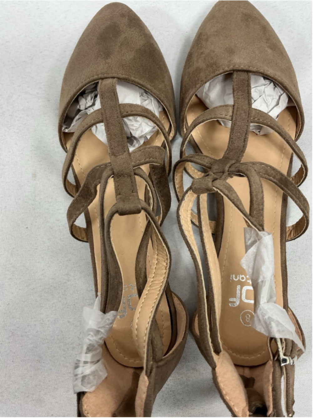Womans New Betani Abela Dressy Strappy Ballet Flats Size 8 Taupe Back Zip - Picture 5 of 7